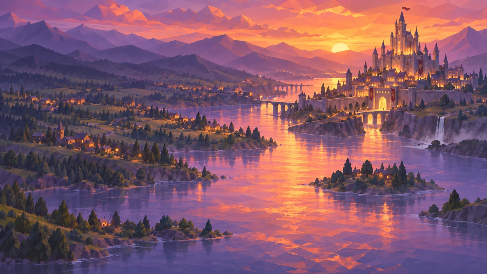 Adventurers following a path at dusk